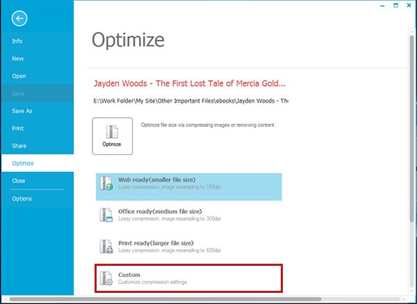 compression settings to reduce file size of PDF